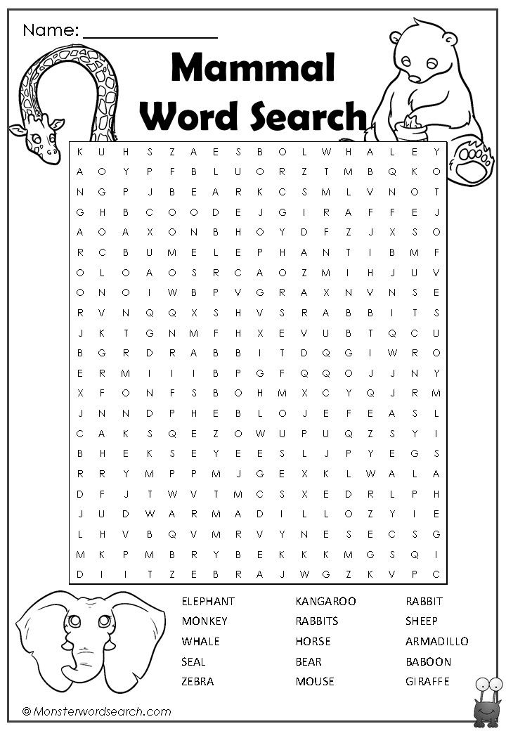 Nice mammal word search rd grade words word puzzles for kids first grade words
