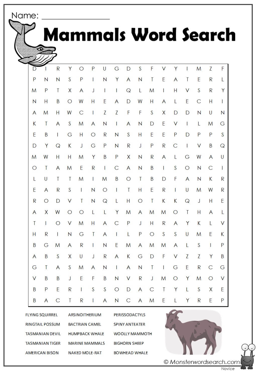 Mammals word search