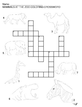 Mammals at the zoo word search and coloring crossword by niemiller nature