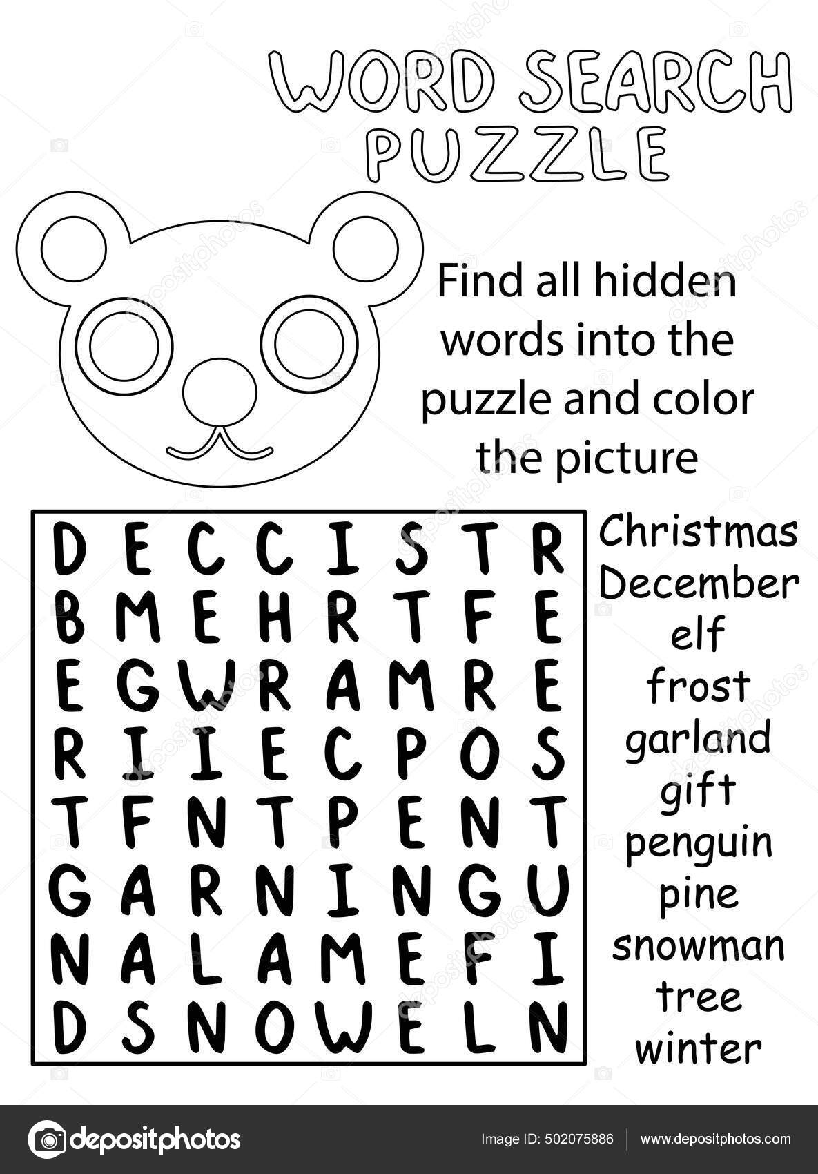 Black and white word search puzzle for kids vector stock vector by funfishyandexru