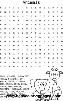 Animals word search coloring page