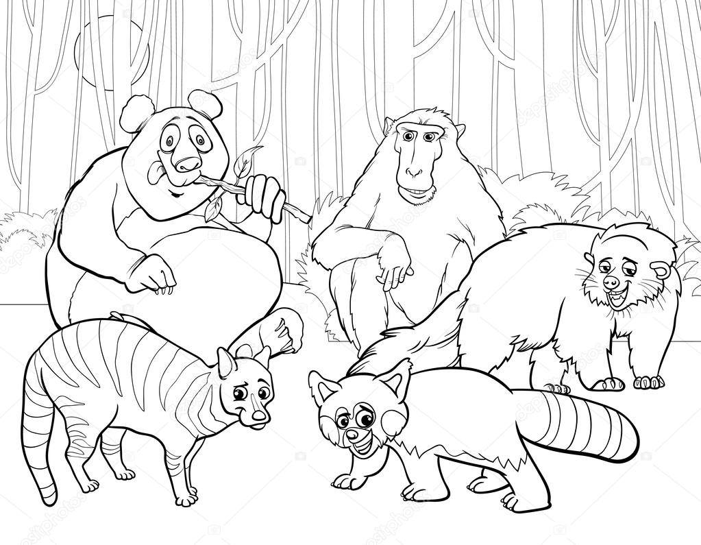 Animals group cartoon coloring page stock vector by izakowski