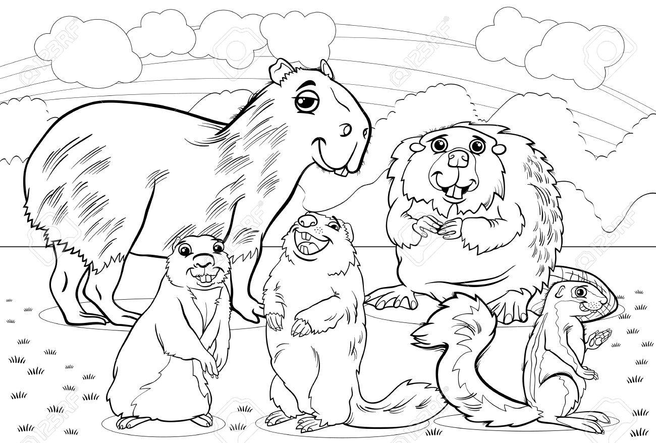 Black and white cartoon illustrations of funny rodents mammals animals mascot characters group for coloring book royalty free svg cliparts vectors and stock illustration image