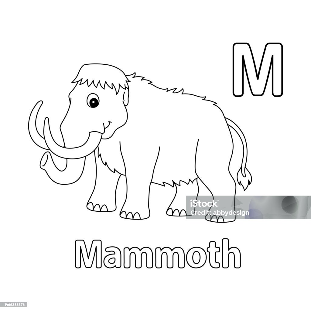 Mammoth alphabet abc isolated coloring page m stock illustration