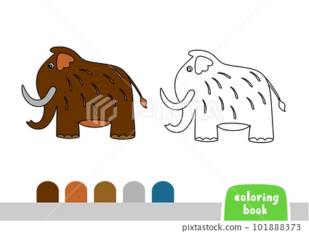 Cute mammoth coloring book for kids page for