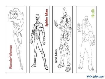 Super hero bookmarks spiderman coloring superhero hero