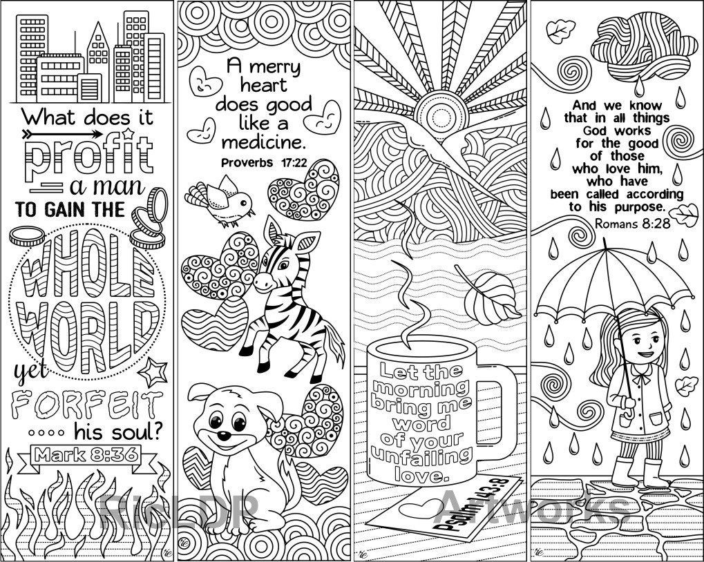 Bible coloring bookmarks cute christian markers scripture doodles for kids psalm digital download