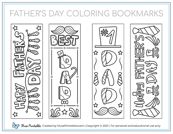 Printable fathers day coloring bookmarks