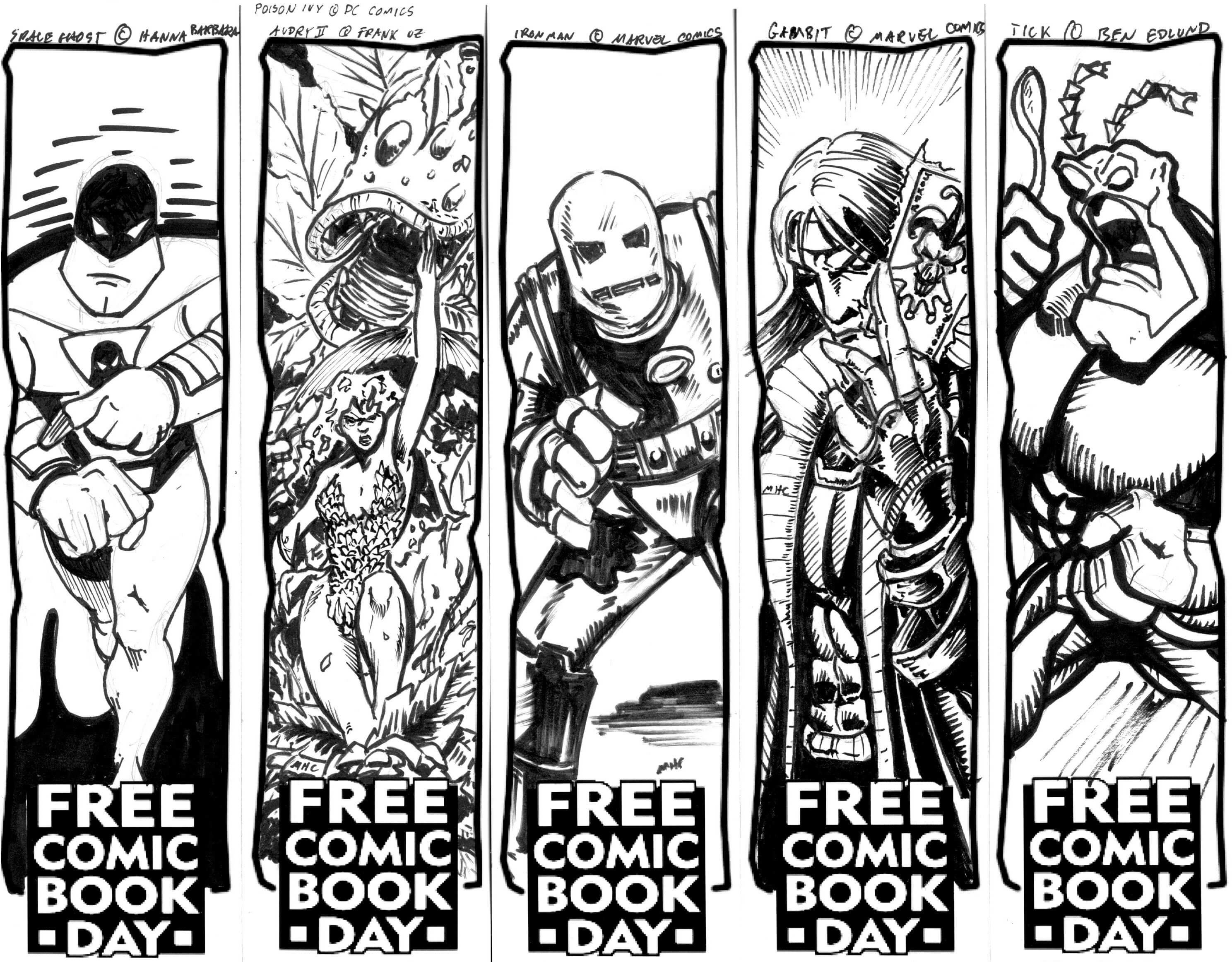 Space ghost poison ivy iron man gambit and tick bookmarks free printable papercraft templates