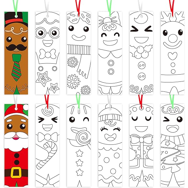 Pcs christmas color your own bookmarks styles xmas diy coloring blank bookmarks double