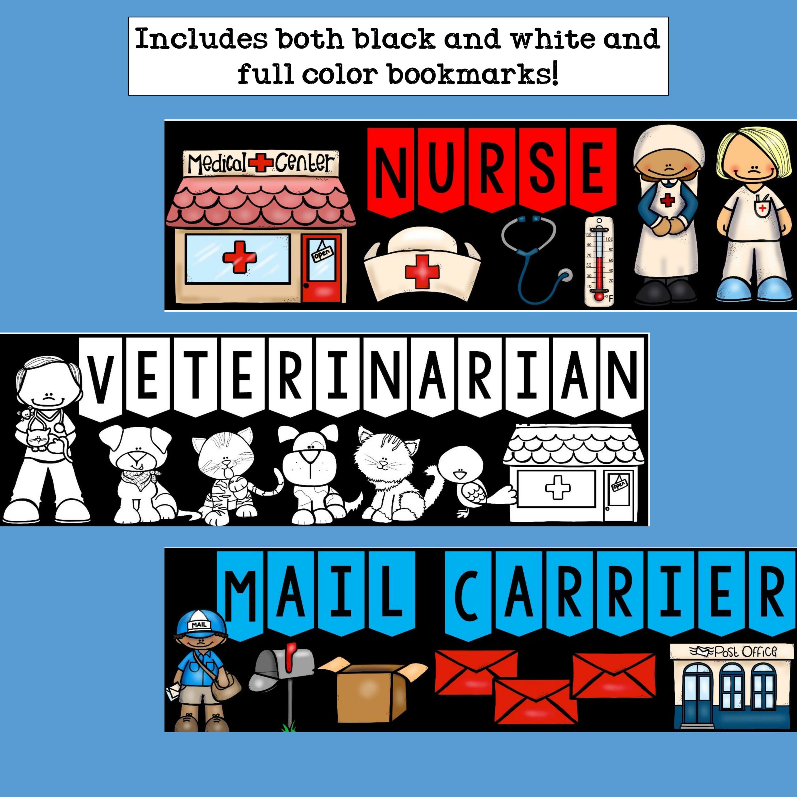 Munity helpers cut n color bookmarks black and white and full color made by teachers