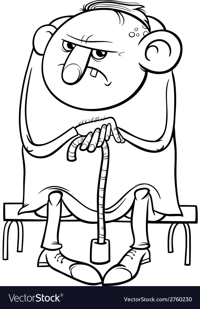 Grumpy old man cartoon coloring page royalty free vector