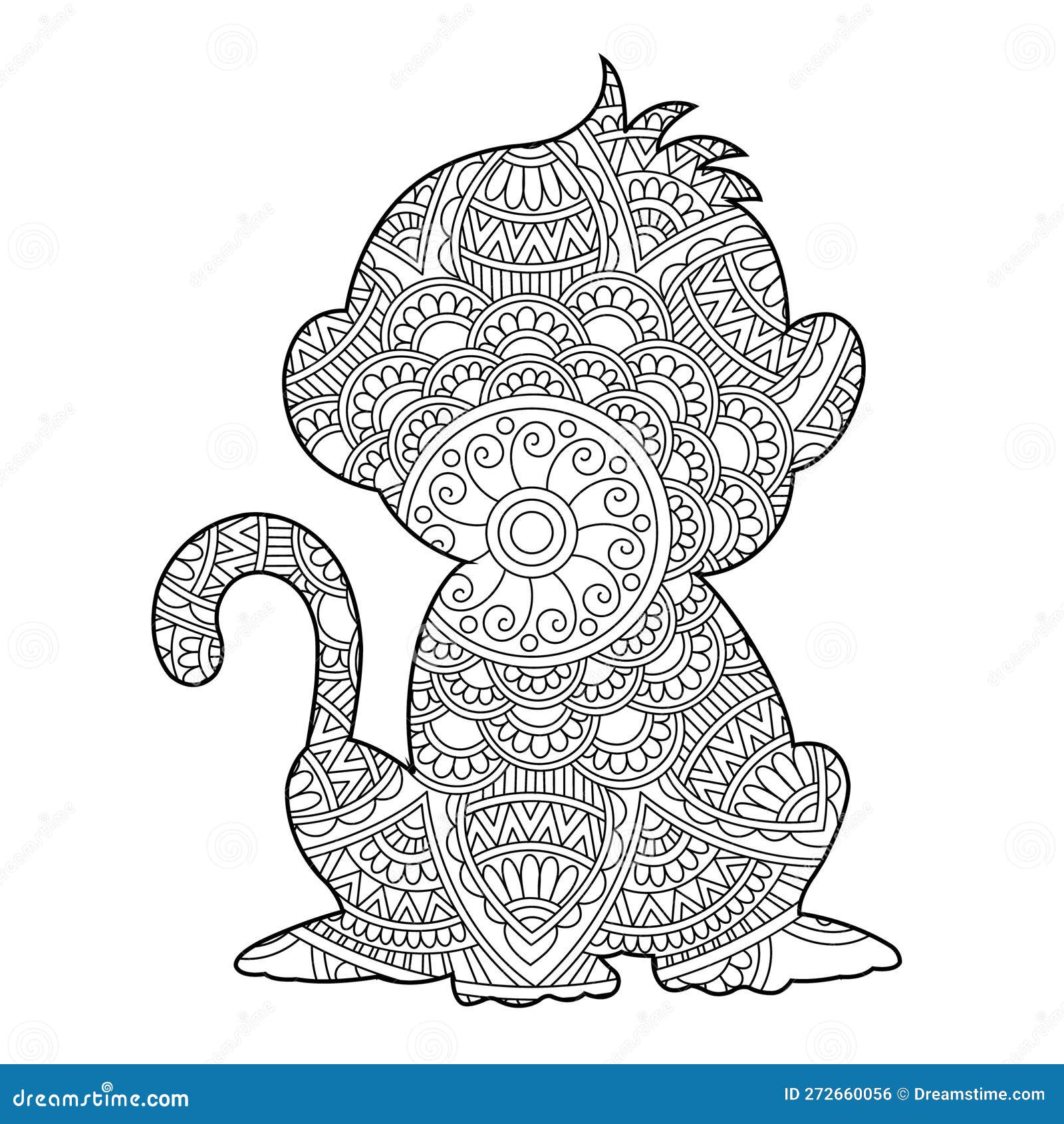 Zentangle monkey mandala coloring page for adults animal coloring book antistress coloring page stock vector