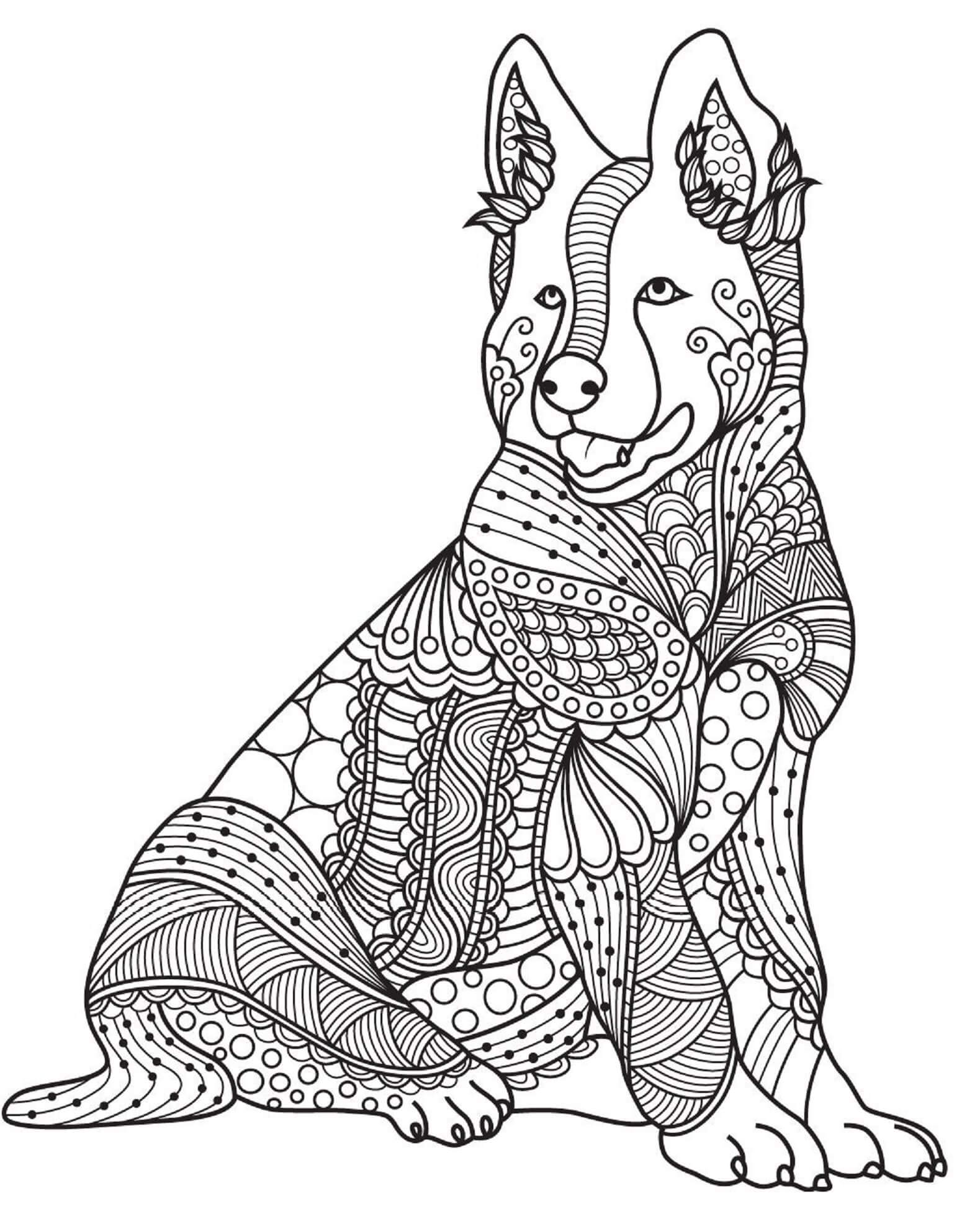 Dog sitting mandala coloring page