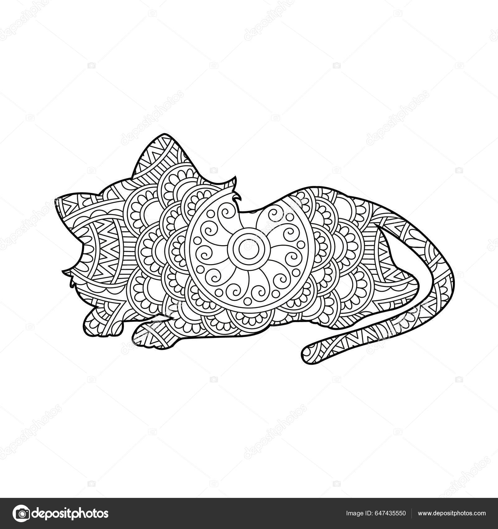 Zentangle cat mandala coloring page adults christmas cat floral animal stock vector by softflora