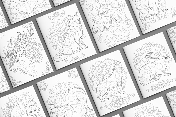 Zentangle inspired animals and mandala coloring pages