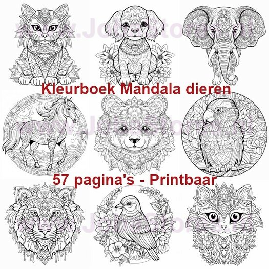 Digital coloring book for adults mandala animals coloring pages