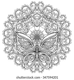 Hakuun butterfly floral mandala coloring book adult liittyvã vektorikuva rojaltivapaa