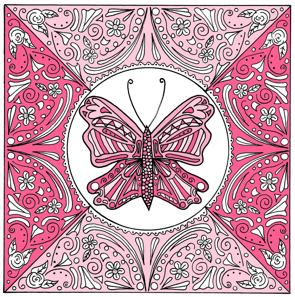 Butterfly lace mandala adult coloring page