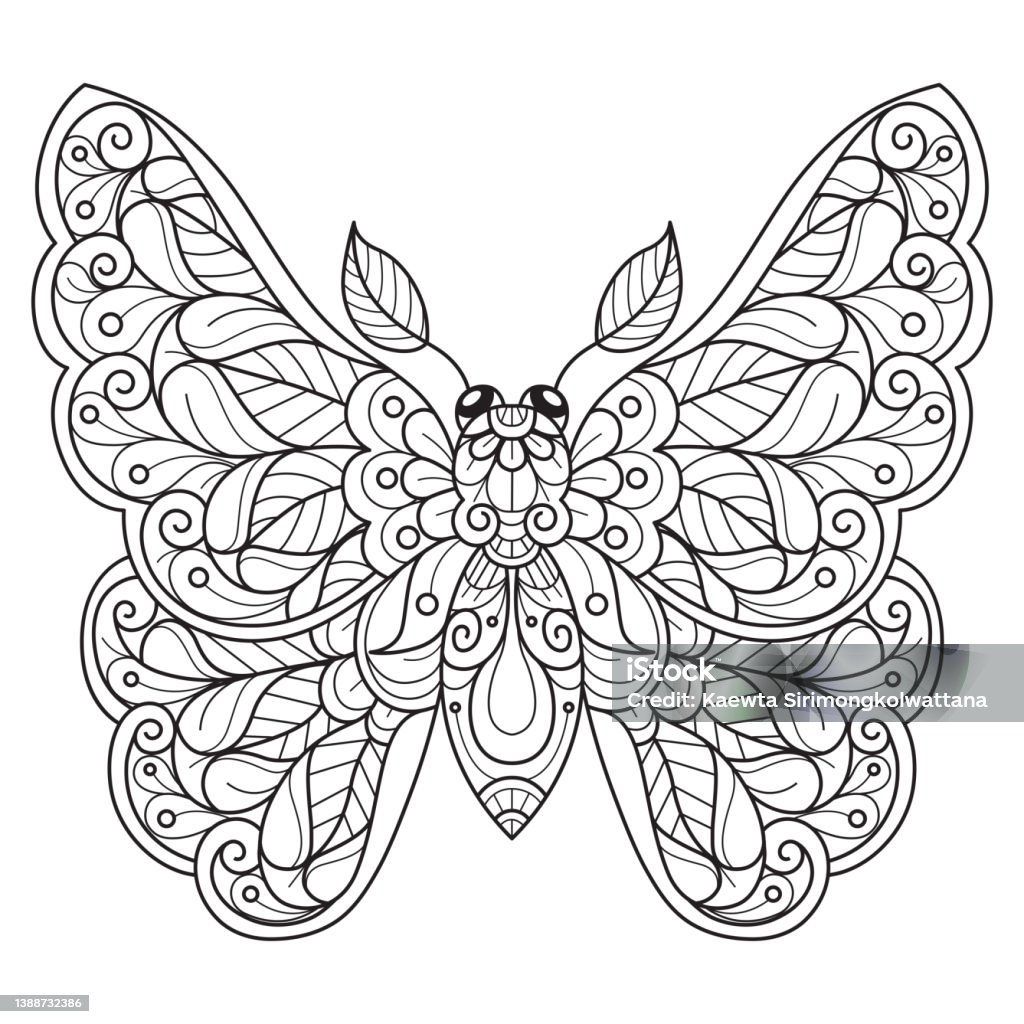 Cute butterfly hand drawn for adult coloring book stock illustration