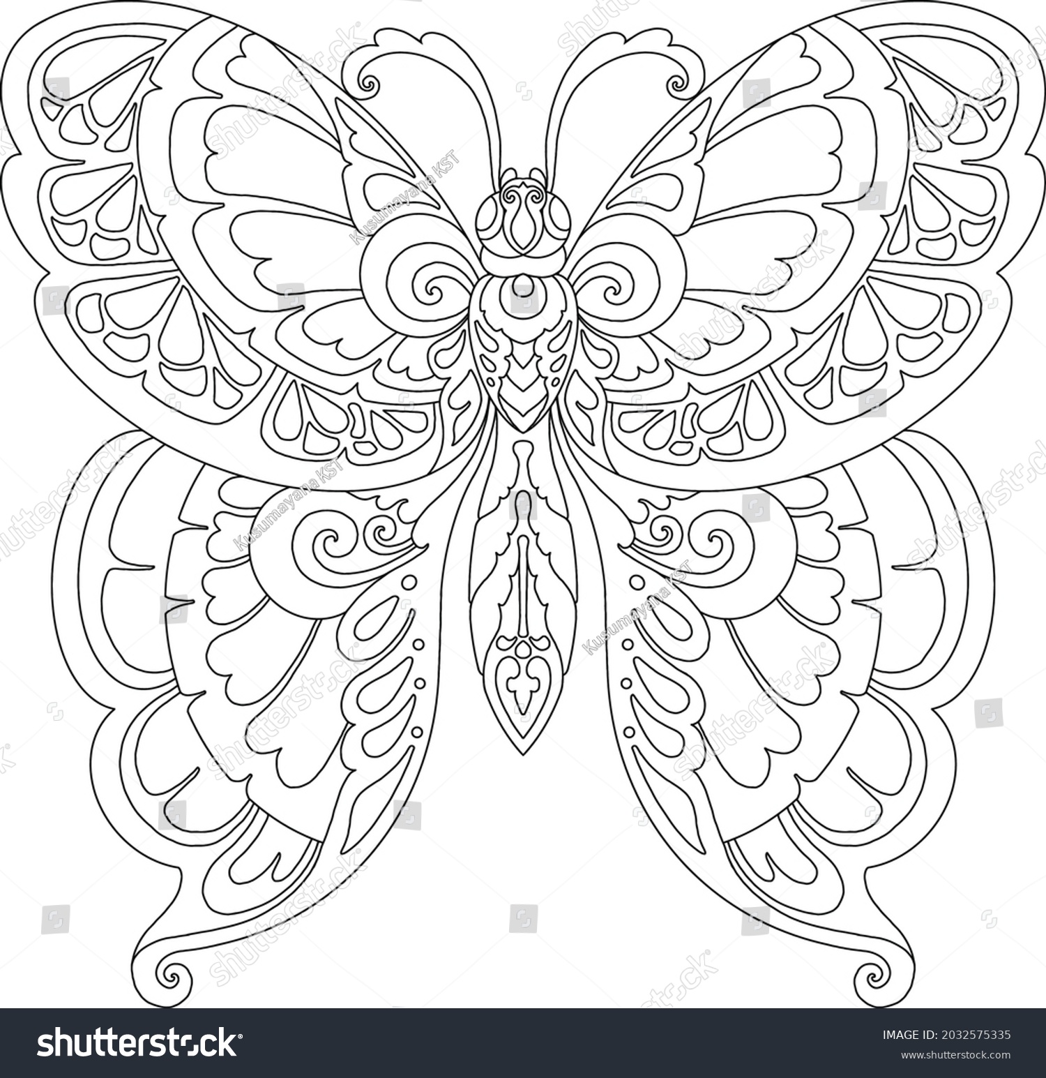 Butterfly mandala design coloring page print stock vector royalty free