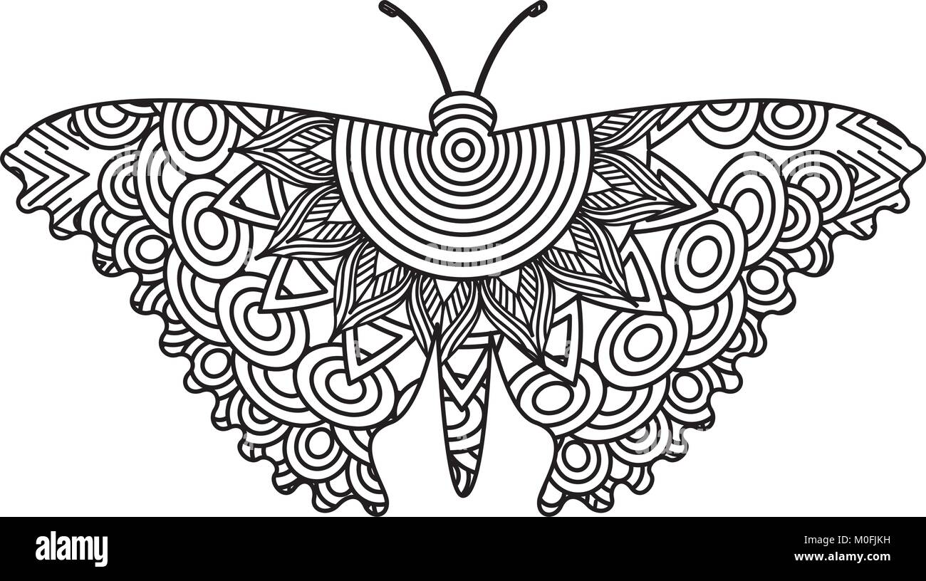 Hand drawn for adult coloring pages with butterfly zentangle monochrome sketch stock vector image art