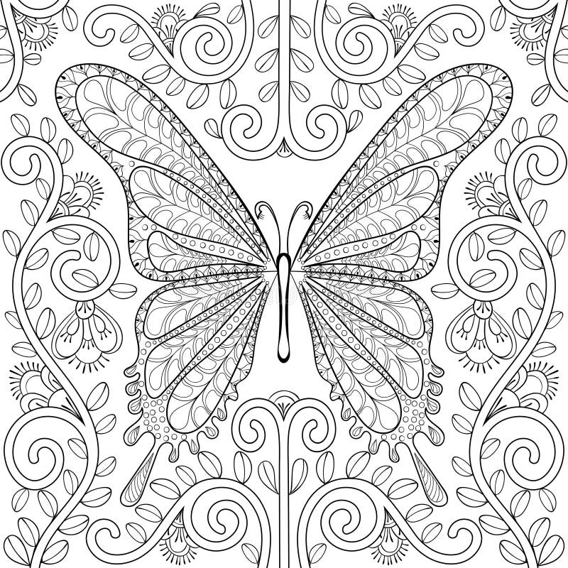 Adult coloring book with butterfly in flowers pages zentangle v stock vector