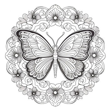 Butterfly mandala coloring stock photos and images