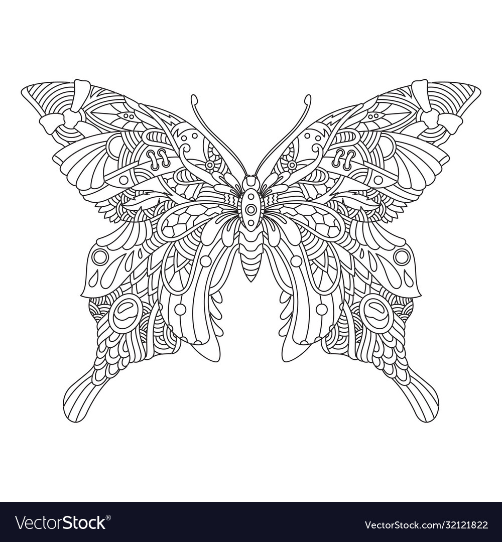 Butterfly mandala ornamental for adult coloring vector image