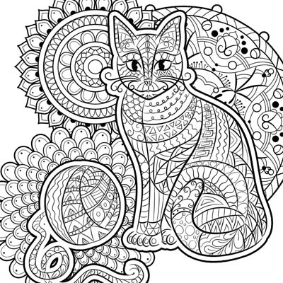 Cat zen doodles and mandalas coloring page c