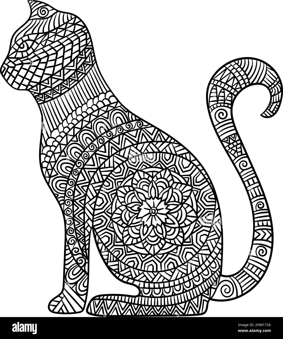 Cat mandala coloring pages for adults stock vector image art