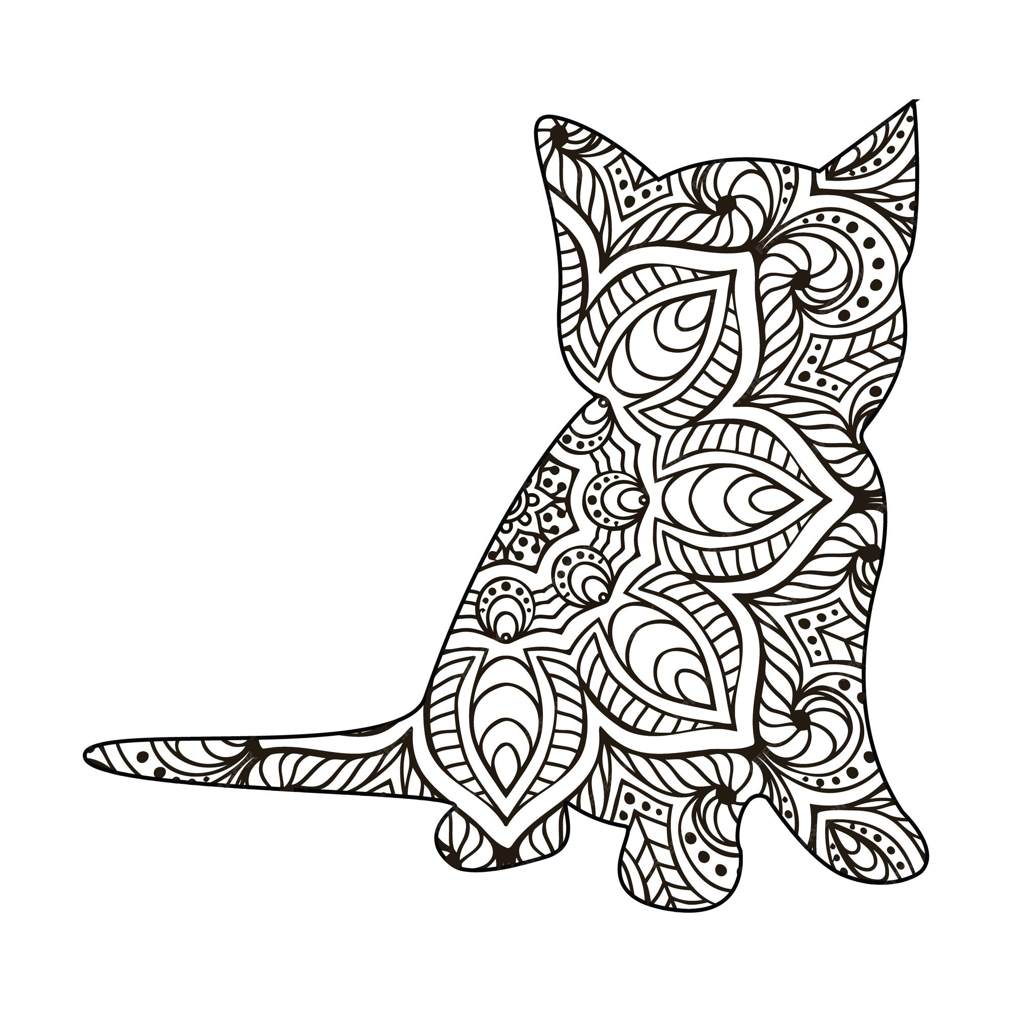 Premium vector mandala cat coloring page for kids