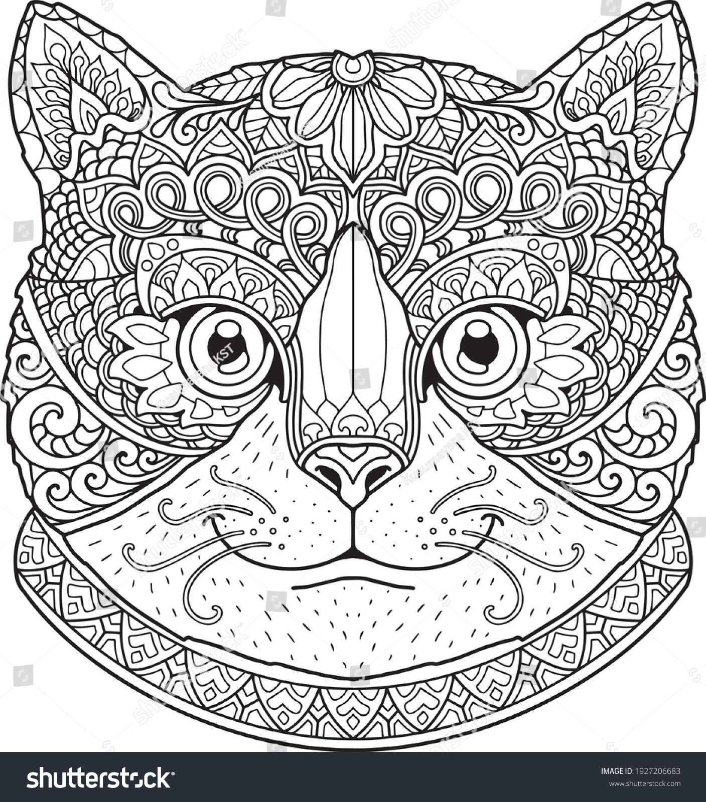 Cat head coloring page mandala design stock vector royalty free