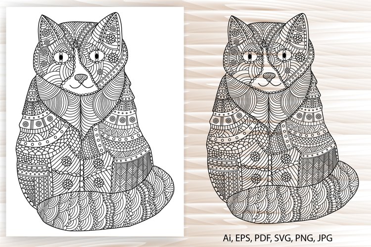 Cat coloring page cat mandala adult coloring hand