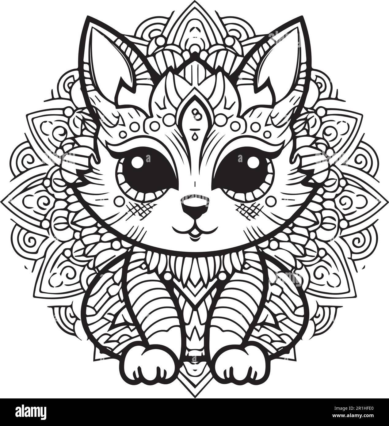 Mandala cat black and white stock photos images