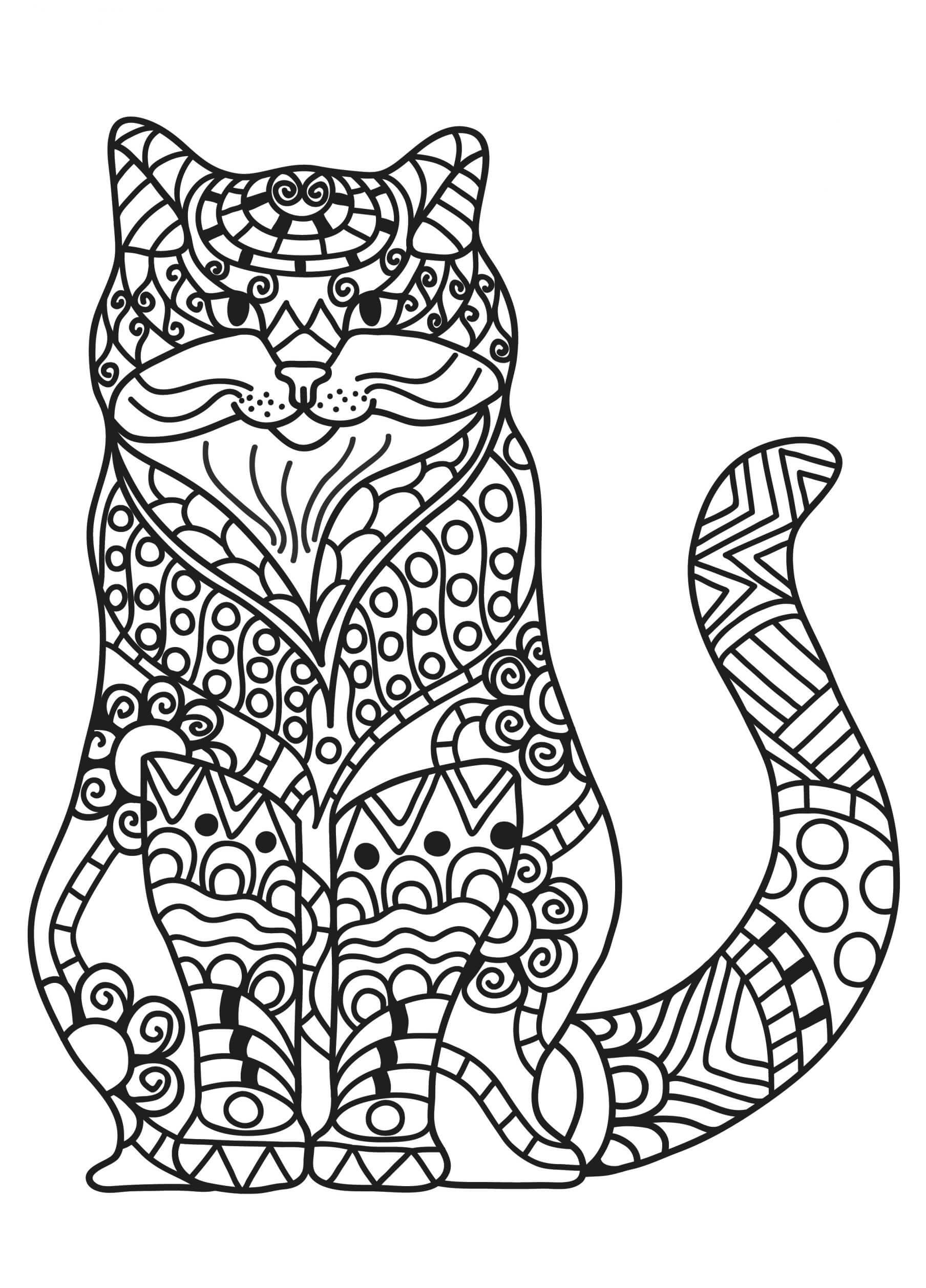 Great cat mandala coloring page