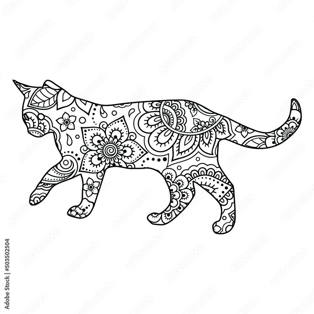 Mandala cat coloring page for kids vector