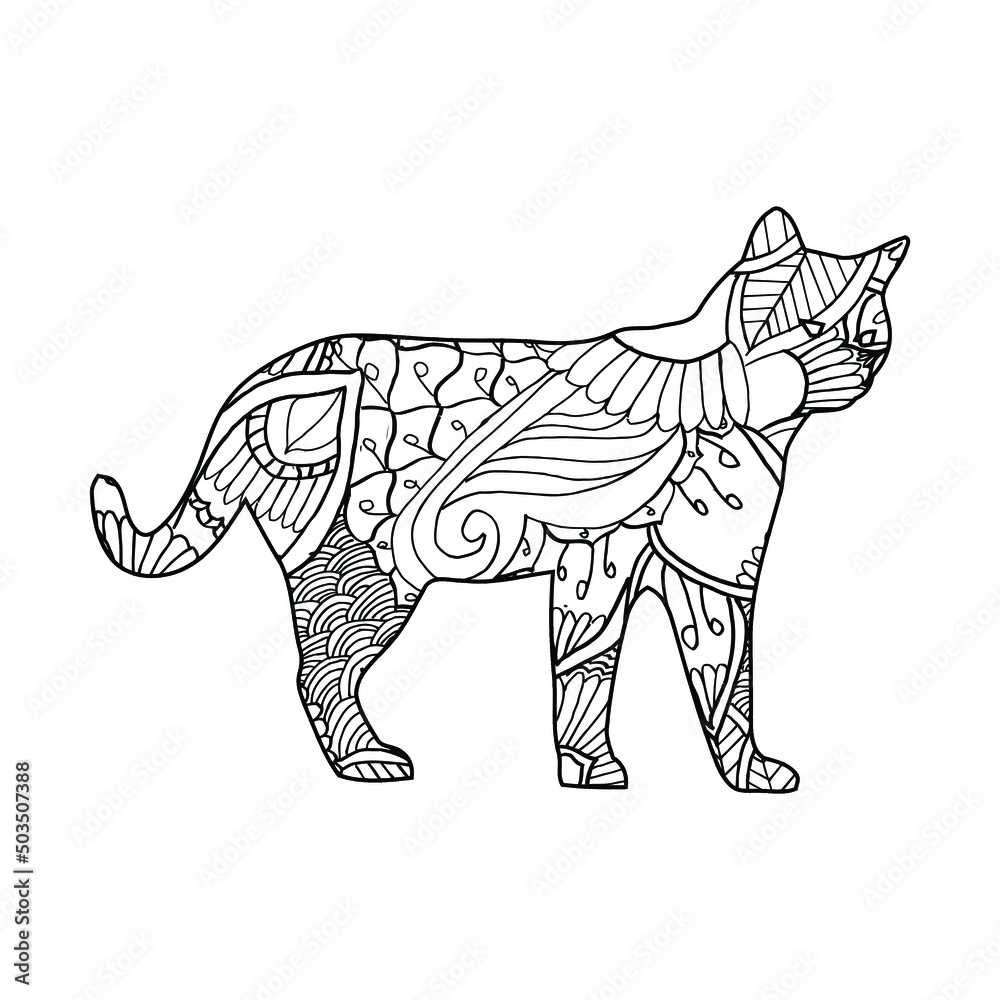Mandala cat coloring page for kids vector