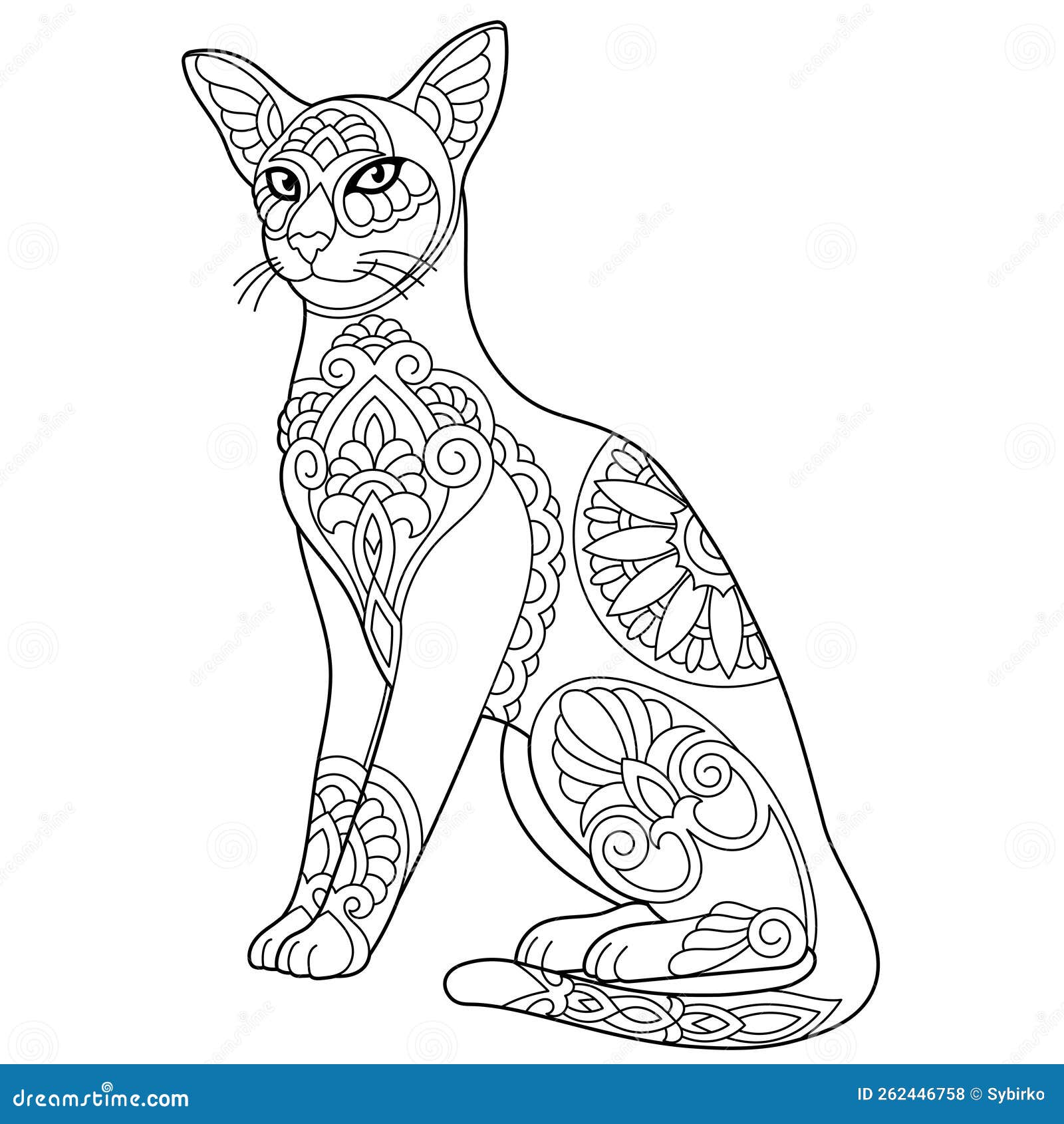 Oriental cat coloring page stock vector illustration of happy