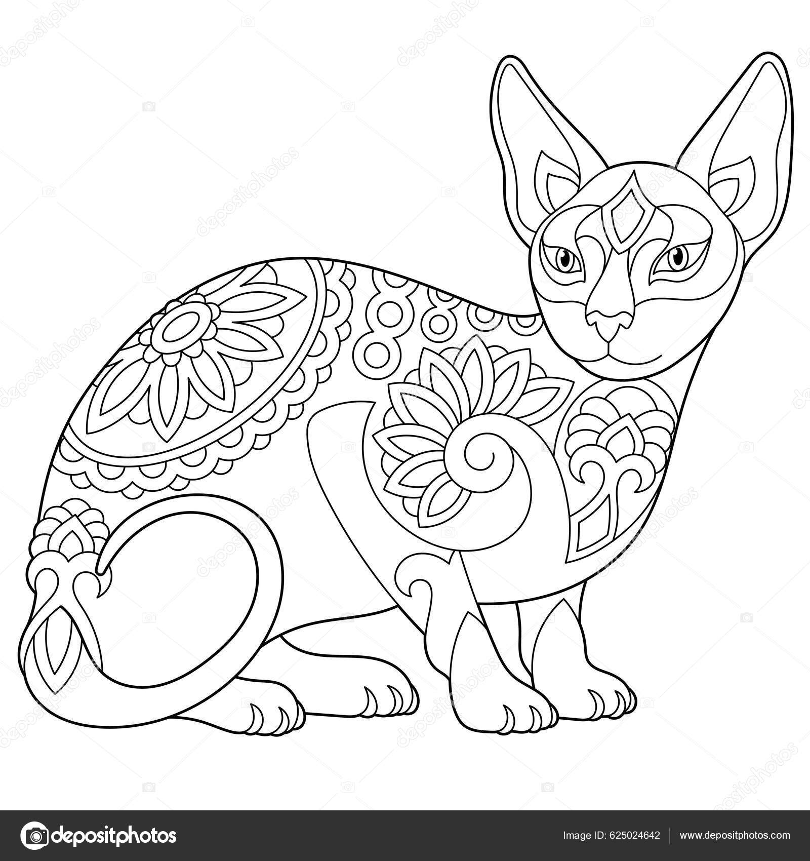 Cute sphynx cat adult coloring book page mandala style stock vector by sybirko