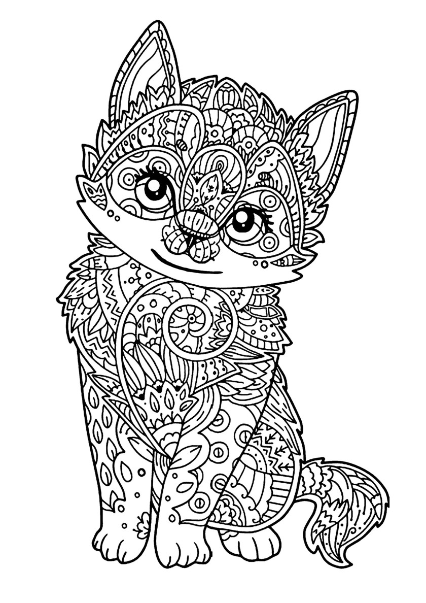 Cute cat mandala coloring page