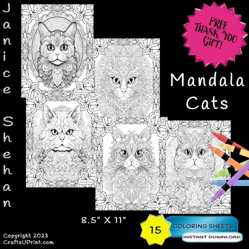 Adult beautiful mandala cat coloring book printable coloring pages for children printable coloring pages sheets free thank you gift