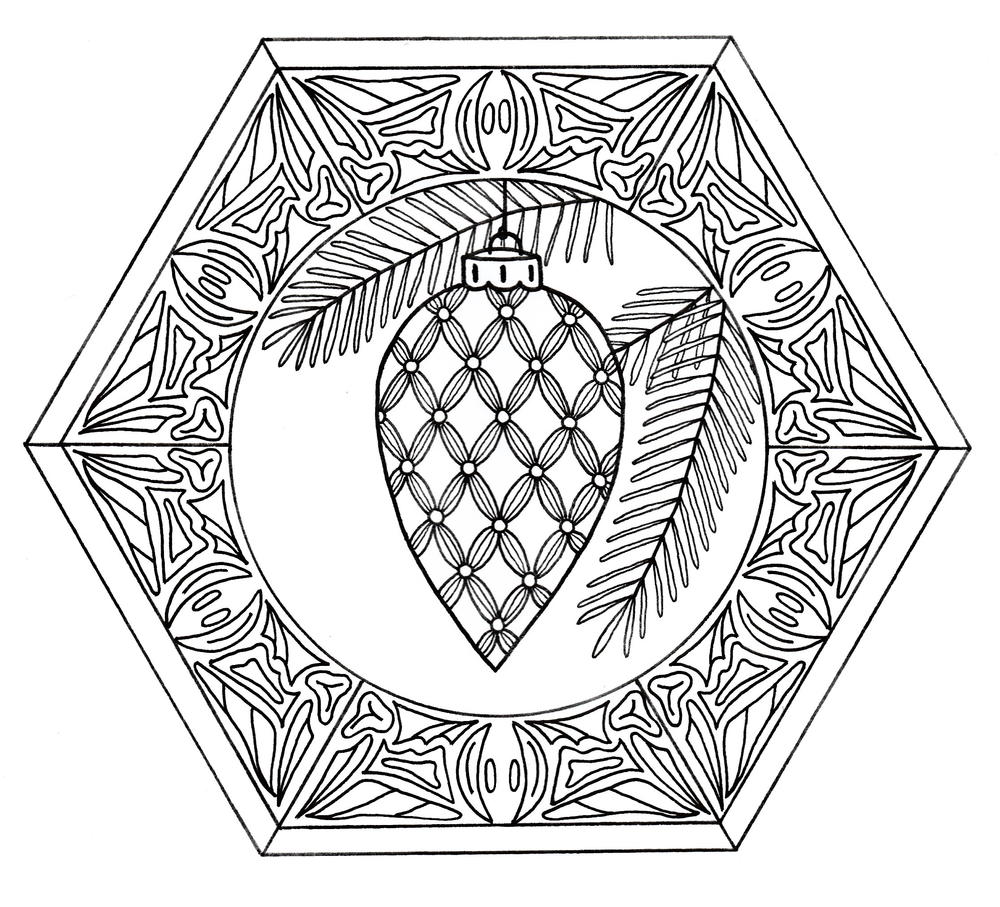 Christmas bauble mandala adult coloring page