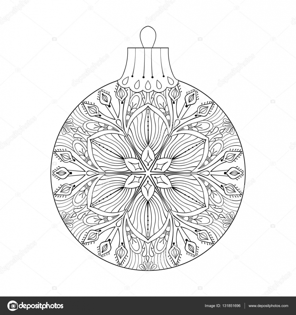 Vintage vector christmas ball with mistletoe new year freehand decoration element artistic patterned illustration for adult coloring book pages books art therapy winter symbol isolated on white stock vector by ipanki