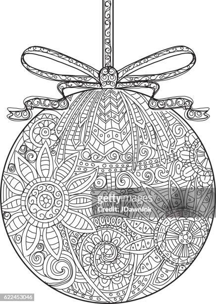 Hand drawn christmas ornament with ribbon coloring book high