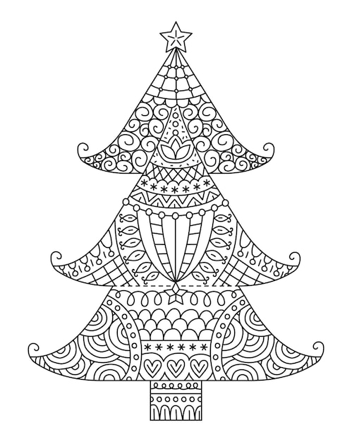 Premium vector christmas tree zentangle coloring page
