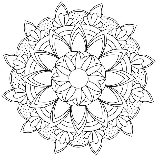 Flower contour mandala with big petals meditative coloring page vector illustration stock illustration