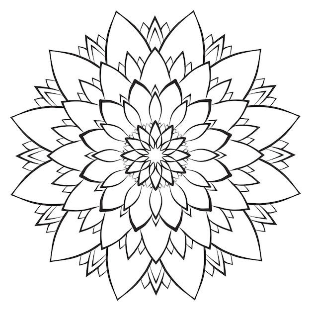 Premium vector flower mandala coloring page simple symmetrical floral shape for mindful coloring black outline on white background