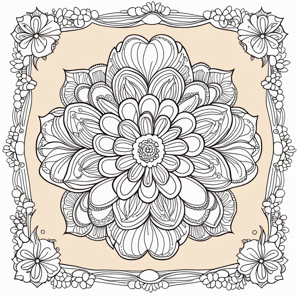 A flower based mandala for a page for a coloring book
