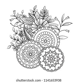 Adult coloring book page flowers mandalas stock illustration